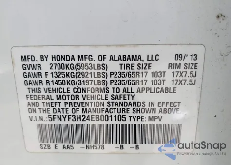 2014 Honda Pilot Lx from USA, damaged, VIN 5FNYF3H24EB001105